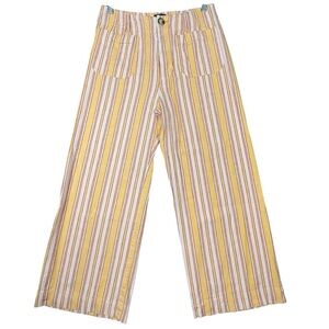 Anthropologie x Maeve Colette Striped Linen Blend Cropped Wide Leg Pants - Sz 28